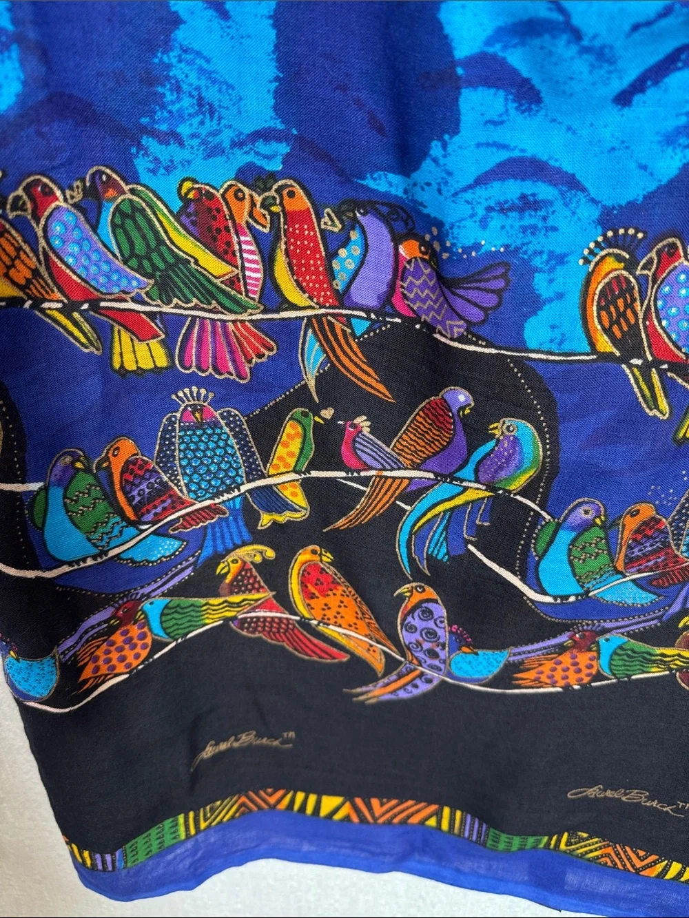 Laurel Burch Colorful‎ Bird Print Rayon Sarong Pareo Beach Cover Up Scarf NWOT